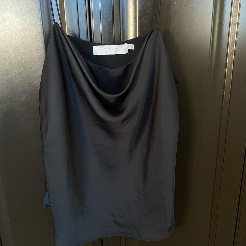 Black silk draped tank top